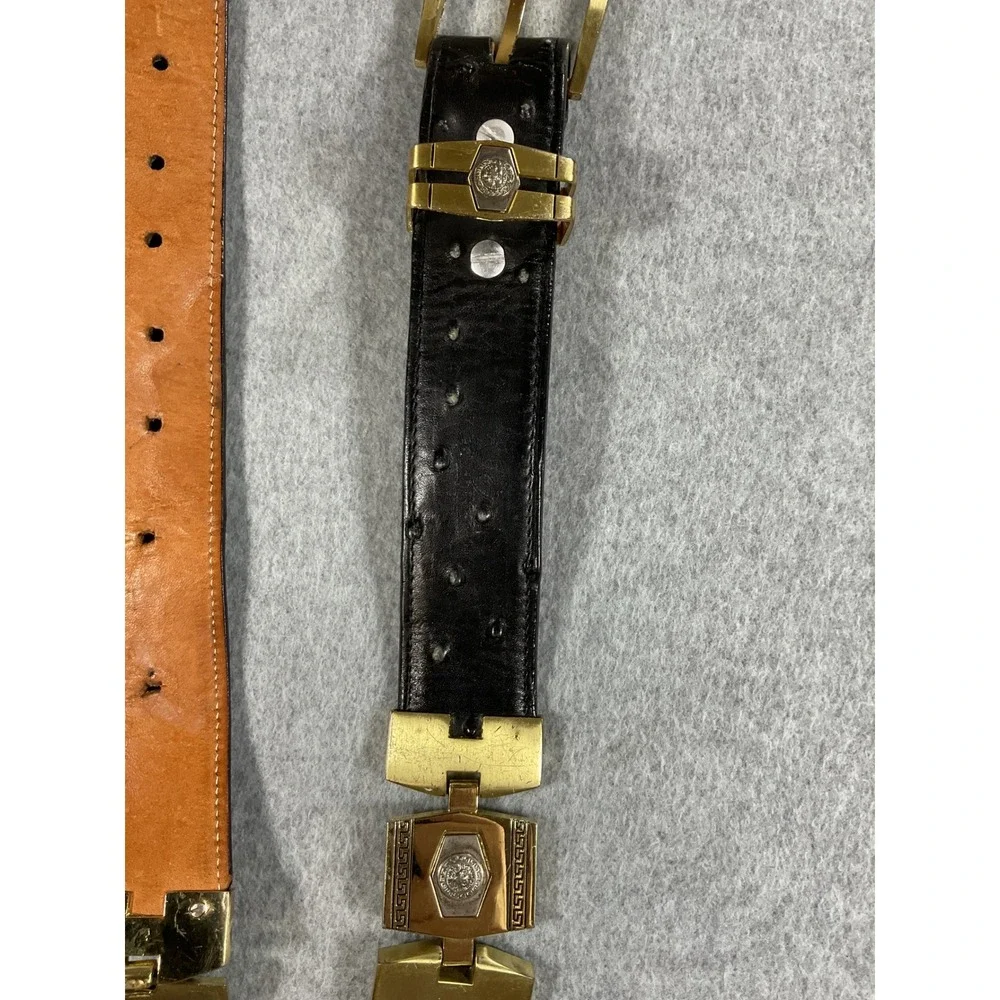 Veretta Belts Mens 38 Black Ostrich Leather Gold Medallion Key Belt Mexico 1567